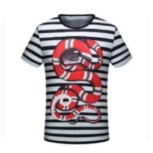 WHITE Short Sleeves T-shirt Stripes Red Snake size Medium